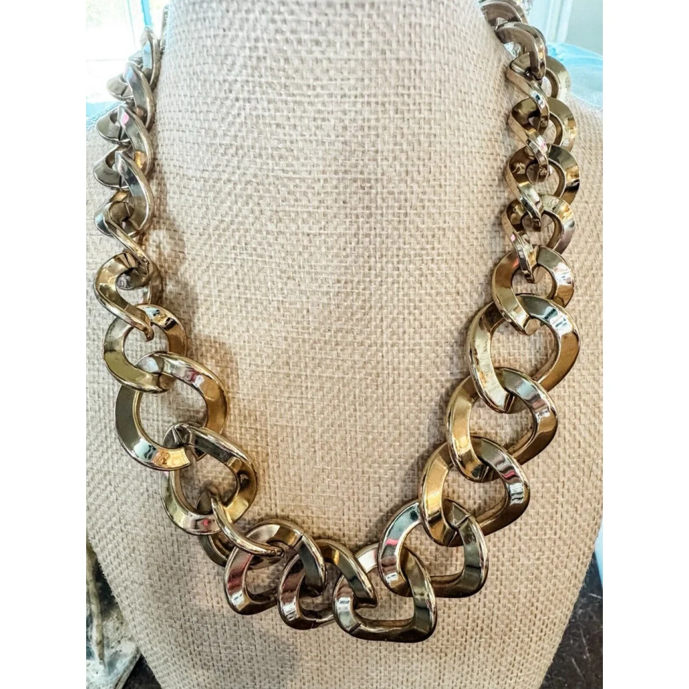 Adolfo Dominguez Designer Statement Necklace Gold tone Links 16 " - Picture 3 of 4